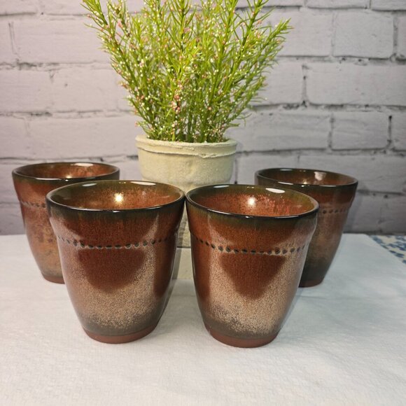 SANGO CYPRUS SIENNA MUG SET Of 4  16 OZ RUSTIC BRONZE GLAZE WITH BEADED EDGE - Picture 12 of 14